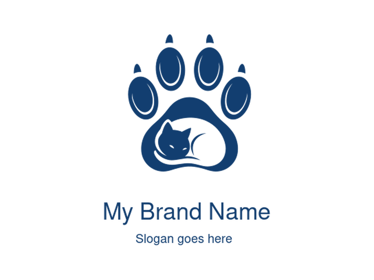 Blue Cat Paw Logo with Sleeping Cat – Perfect for Pet Shops, Veterinary Clinics, Animal Shelters, Cat Grooming, and Pet Care Services